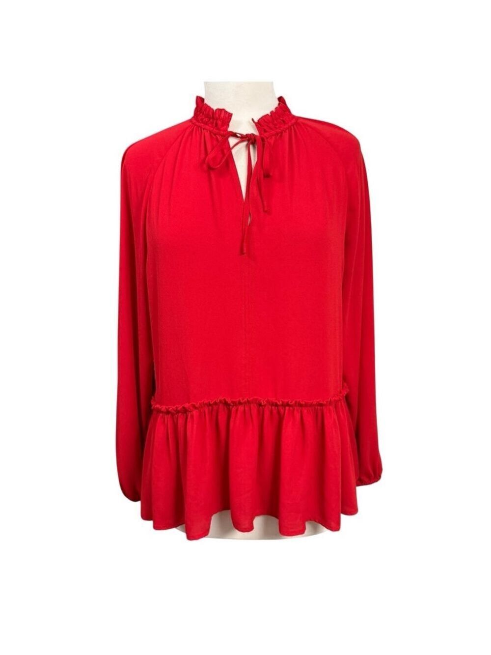 Loft Red Ruffle Hem Long Sleeve Blouse‎ Women’s Medium